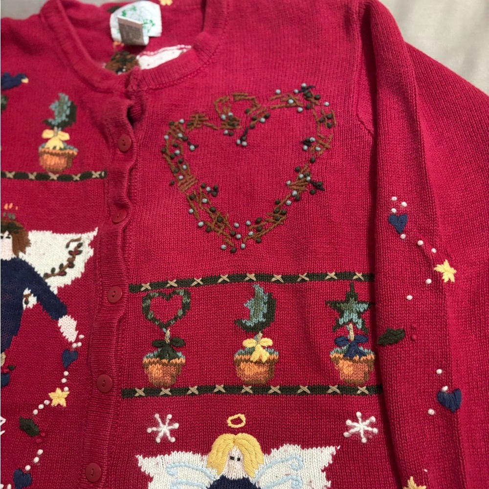 Vintage Quacker Factory Angel Christmas Cardigan | Size L Holiday - Picture 3 of 14
